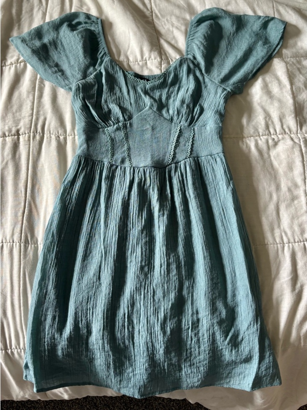Teal Puff Sleeve Dress